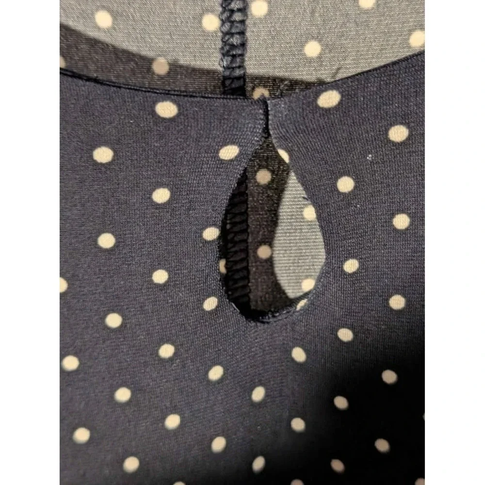 Not Available Christopher & Banks Navy Blue Polka Dot Sleeveless A-Line‎ Midi